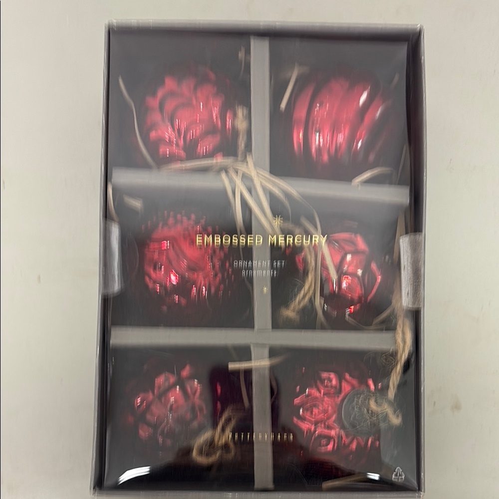 Pottery Barn. Embossed Mercury Red Ornament Set